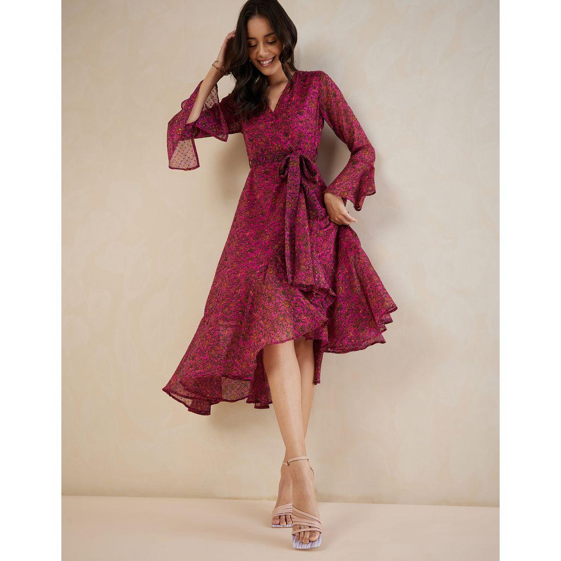 Femmella X Styli  Floral Print Wrap Midi Dress with Bell Sleeve-women-clothing-dresses-image-7