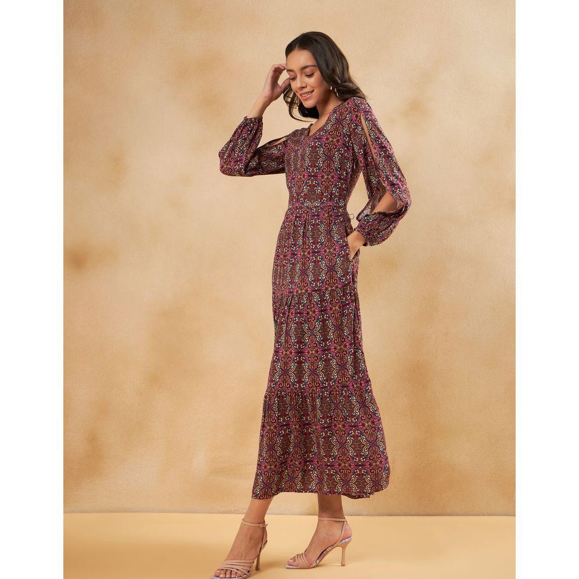 فستان طويل بكسرات واكمام بشق فِميلا × ستايلي-women-clothing-dresses-image-2