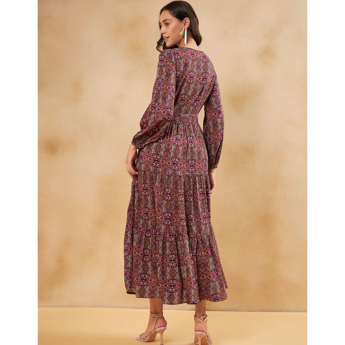 Femmella X Styli  Tile Print Slit Sleeve Tiered Maxi Dress-women-clothing-dresses-image-3