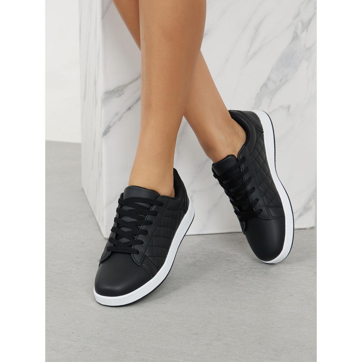 Styli Leather Look Stitch Detail Lace Up Shoes-women-shoes-sneakers-image-1