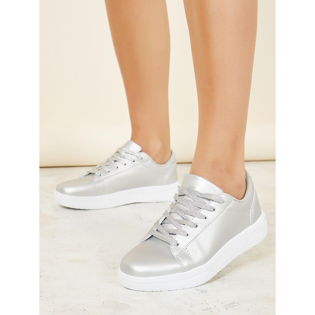Styli Metallic Textured Lace Up Sneakers-women-shoes-sneakers-image-1