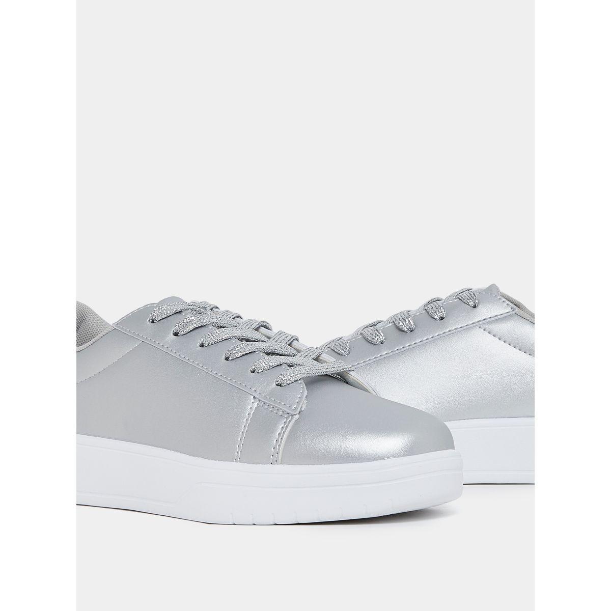Styli Metallic Textured Lace Up Sneakers-women-shoes-sneakers-image-4