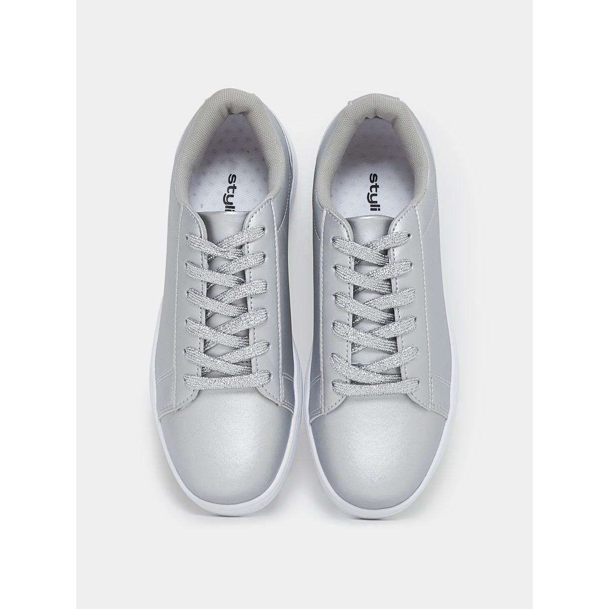 Styli Metallic Textured Lace Up Sneakers-women-shoes-sneakers-image-6