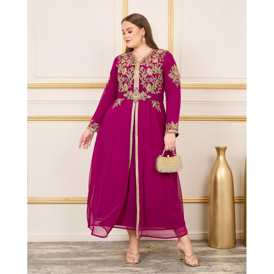 قفطان بمقاس كبير وحزام خصر ماكسيم كرييشن × ستايلي-women-arabicclothing-kaftan-image-1