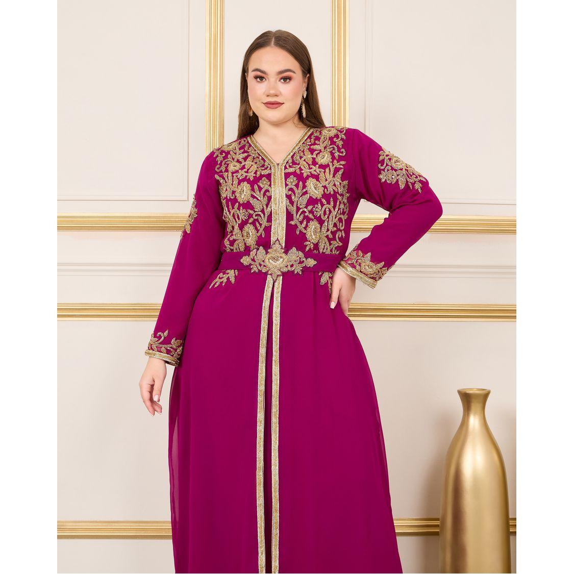 Maxim Creation X Styli  Plus Handwork Crystal Beaded Detail Belted Kaftan-women-arabicclothing-kaftan-image-4