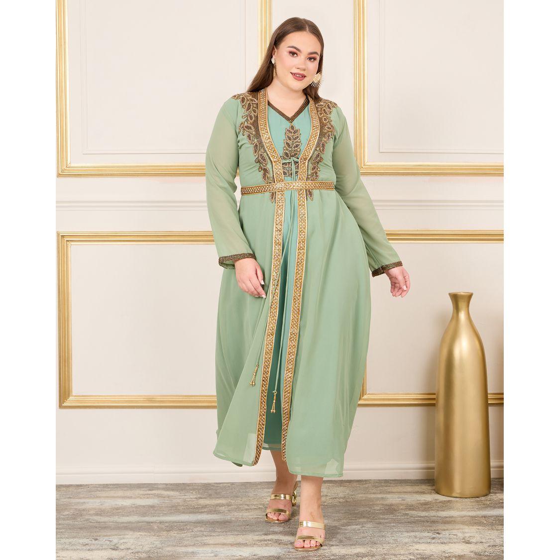 قفطان بمقاس كبير وحزام خصر ماكسيم كرييشن × ستايلي-women-arabicclothing-kaftan-image-1