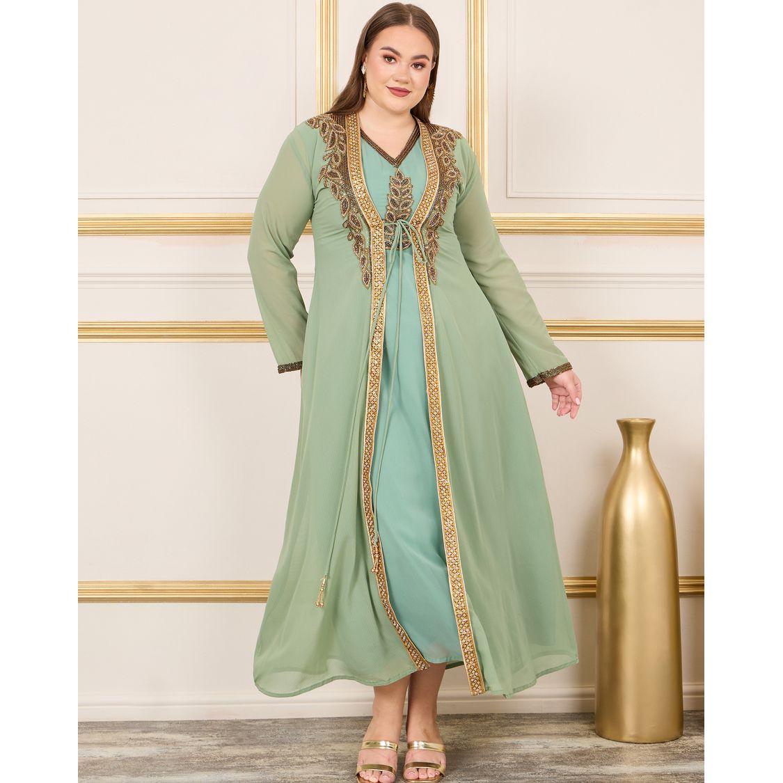 Maxim Creation X Styli  Plus Handwork Embellished Belted Kaftan-women-arabicclothing-kaftan-image-2