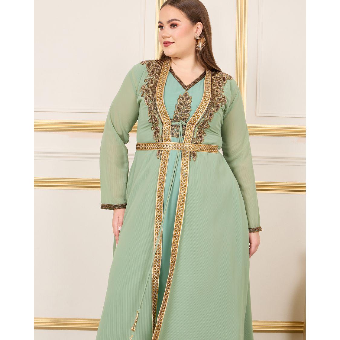 قفطان بمقاس كبير وحزام خصر ماكسيم كرييشن × ستايلي-women-arabicclothing-kaftan-image-4