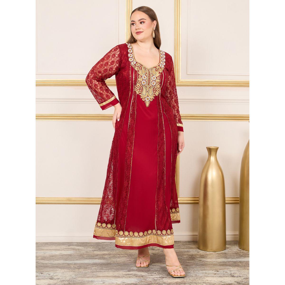 جلابية بتفاصيل مُطرّزة بخيوط ودانتيل ماكسيم كرييشن × ستايلي-women-arabicclothing-jalabiyas-image-1