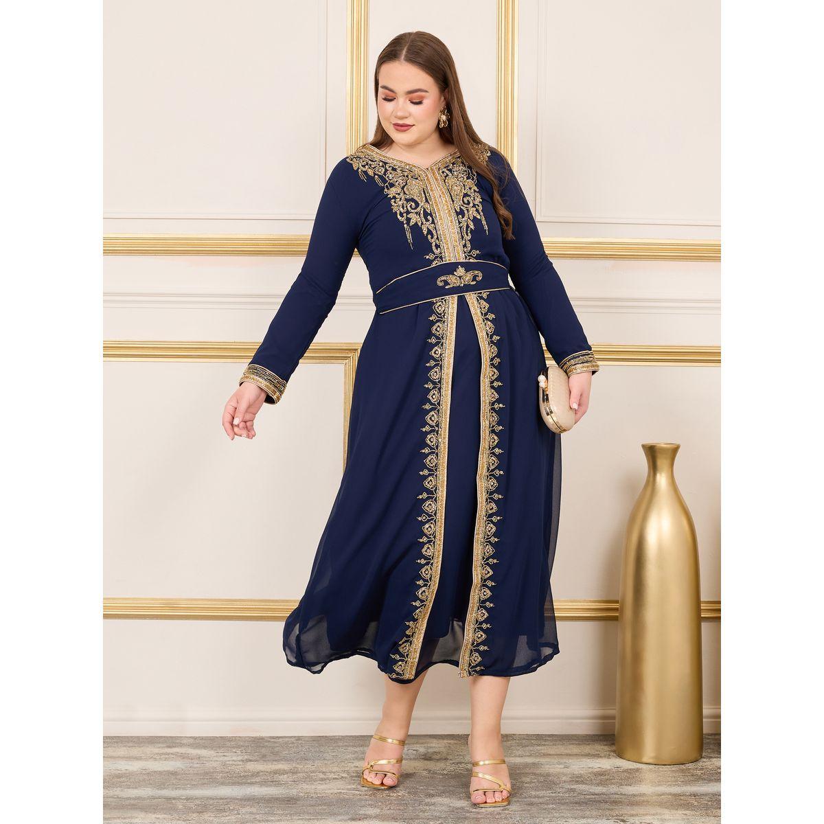 Maxim Creation X Styli  Plus Crystal Beaded Detail Front Cut Jalabiya-women-arabicclothing-kaftan-image-1