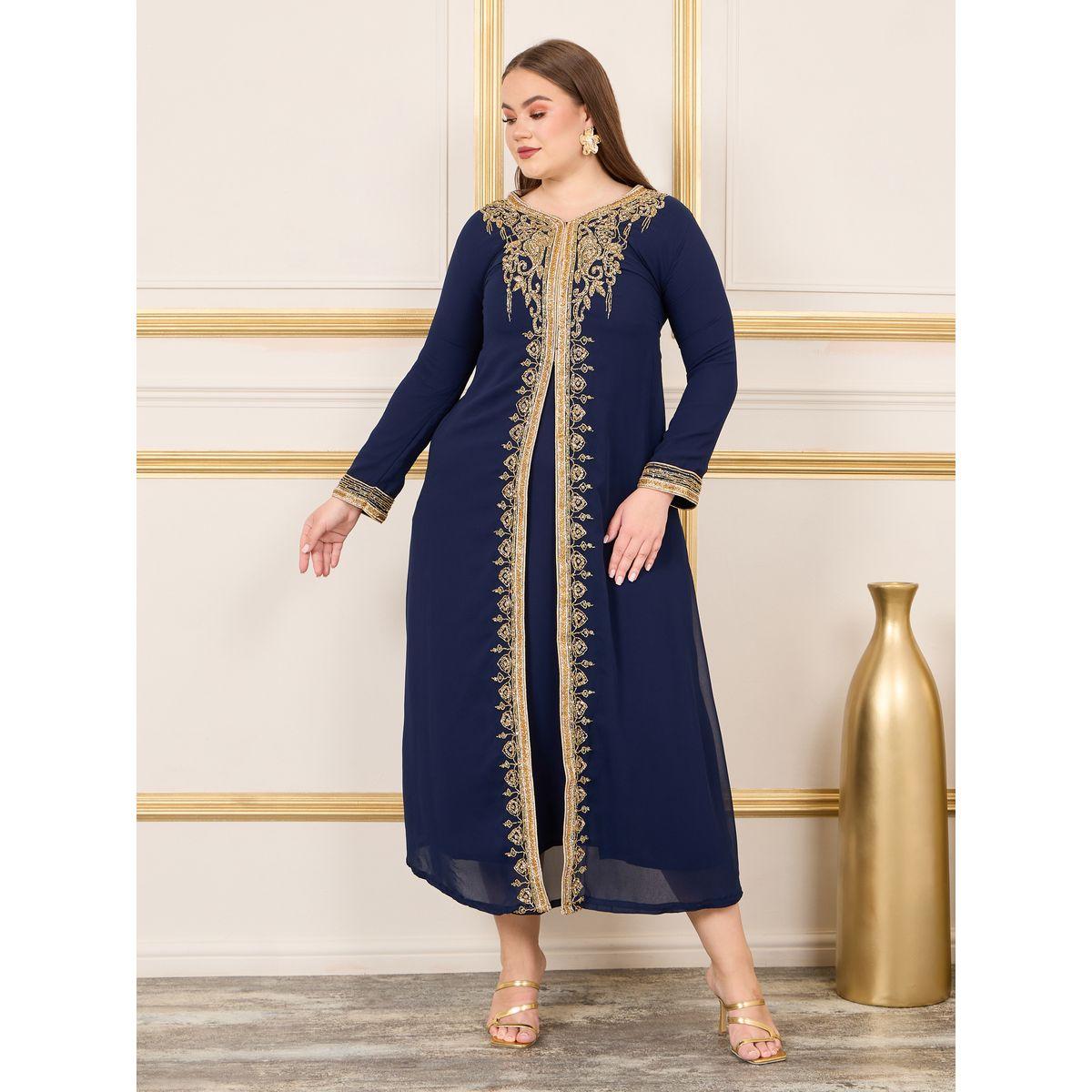 Maxim Creation X Styli  Plus Crystal Beaded Detail Front Cut Jalabiya-women-arabicclothing-kaftan-image-2