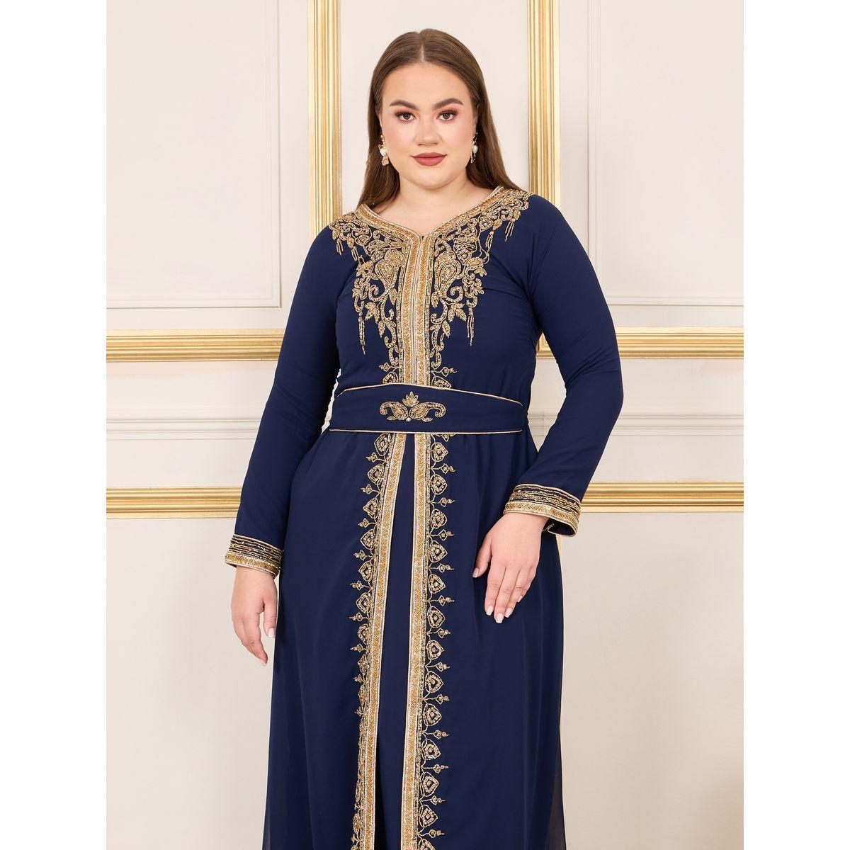 Maxim Creation X Styli  Plus Crystal Beaded Detail Front Cut Jalabiya-women-arabicclothing-kaftan-image-3