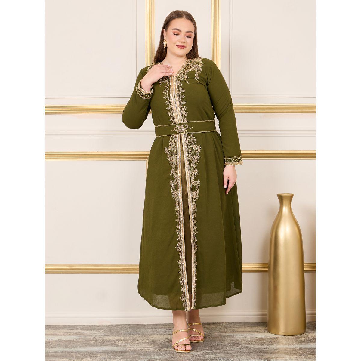 Maxim Creation X Styli  Plus Handwork Beaded Detail Belted Kaftan-women-arabicclothing-kaftan-image-1