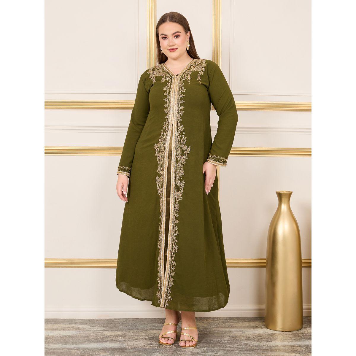 Maxim Creation X Styli  Plus Handwork Beaded Detail Belted Kaftan-women-arabicclothing-kaftan-image-2