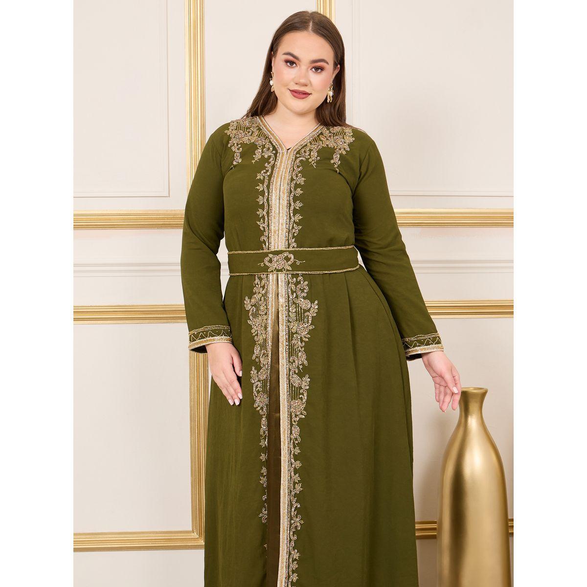 Maxim Creation X Styli  Plus Handwork Beaded Detail Belted Kaftan-women-arabicclothing-kaftan-image-4