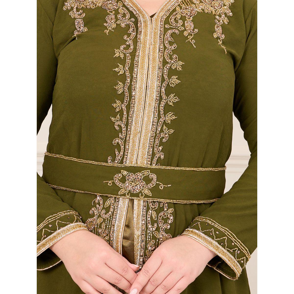 Maxim Creation X Styli  Plus Handwork Beaded Detail Belted Kaftan-women-arabicclothing-kaftan-image-5