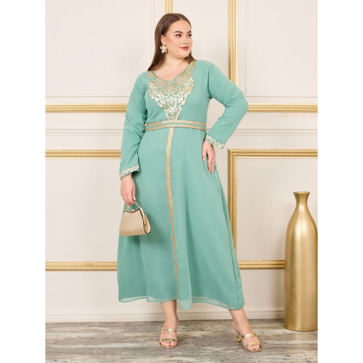 Maxim Creation X Styli  Plus Embroidered Lace Trim Belted Jalabiya-women-arabicclothing-jalabiyas-image-1