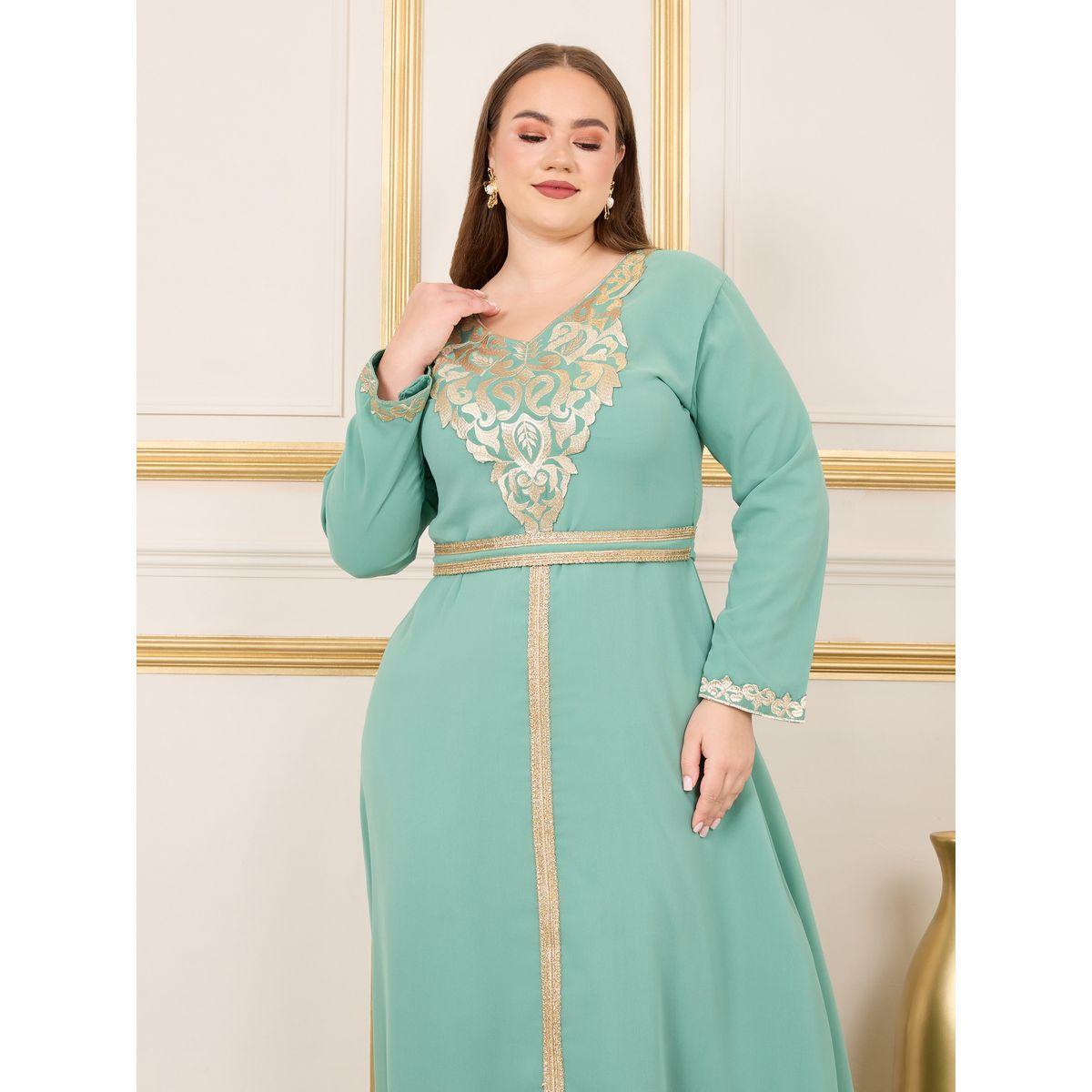 Maxim Creation X Styli  Plus Embroidered Lace Trim Belted Jalabiya-women-arabicclothing-jalabiyas-image-2