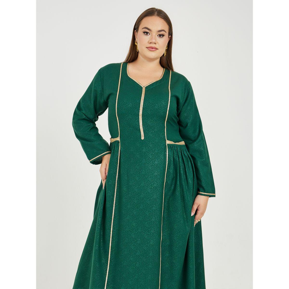 Maxim Creation X Styli  Plus Paisley Jacquard Jalabiya with Gold Trim Detail-women-arabicclothing-jalabiyas-image-2