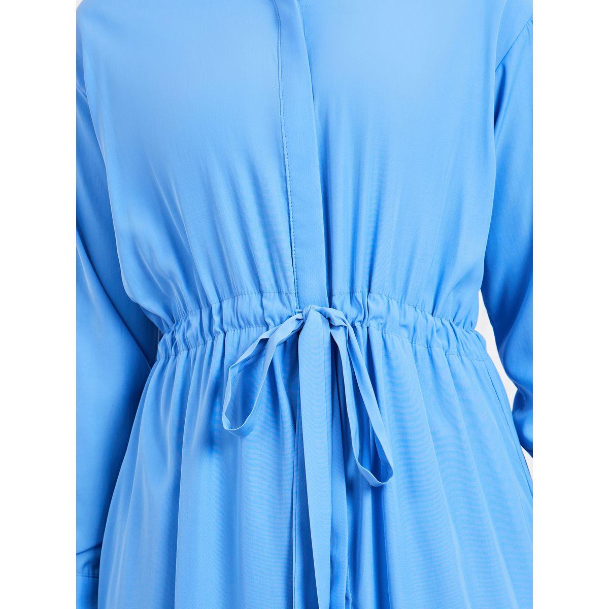 Styli Cotton  Drawstring Waistband Concealed Placket Shirt Midi Dress-women-clothing-dresses-image-3