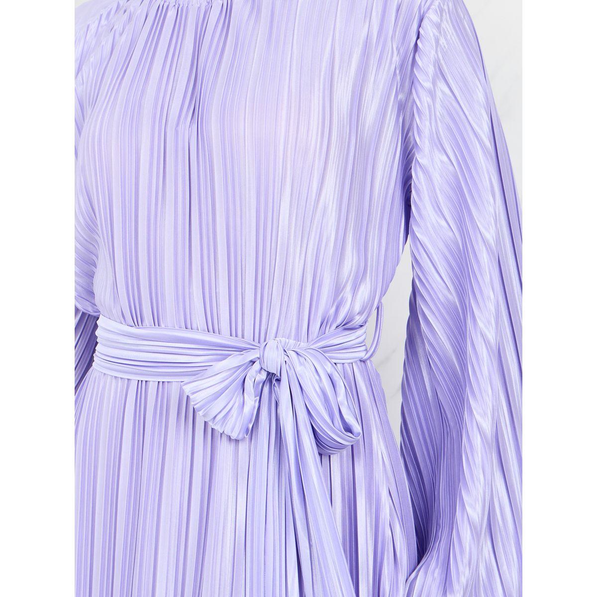 Styli Satin Pleated Flared Sleeves Maxi Dress with Self Tie Up-women-clothing-dresses-image-3