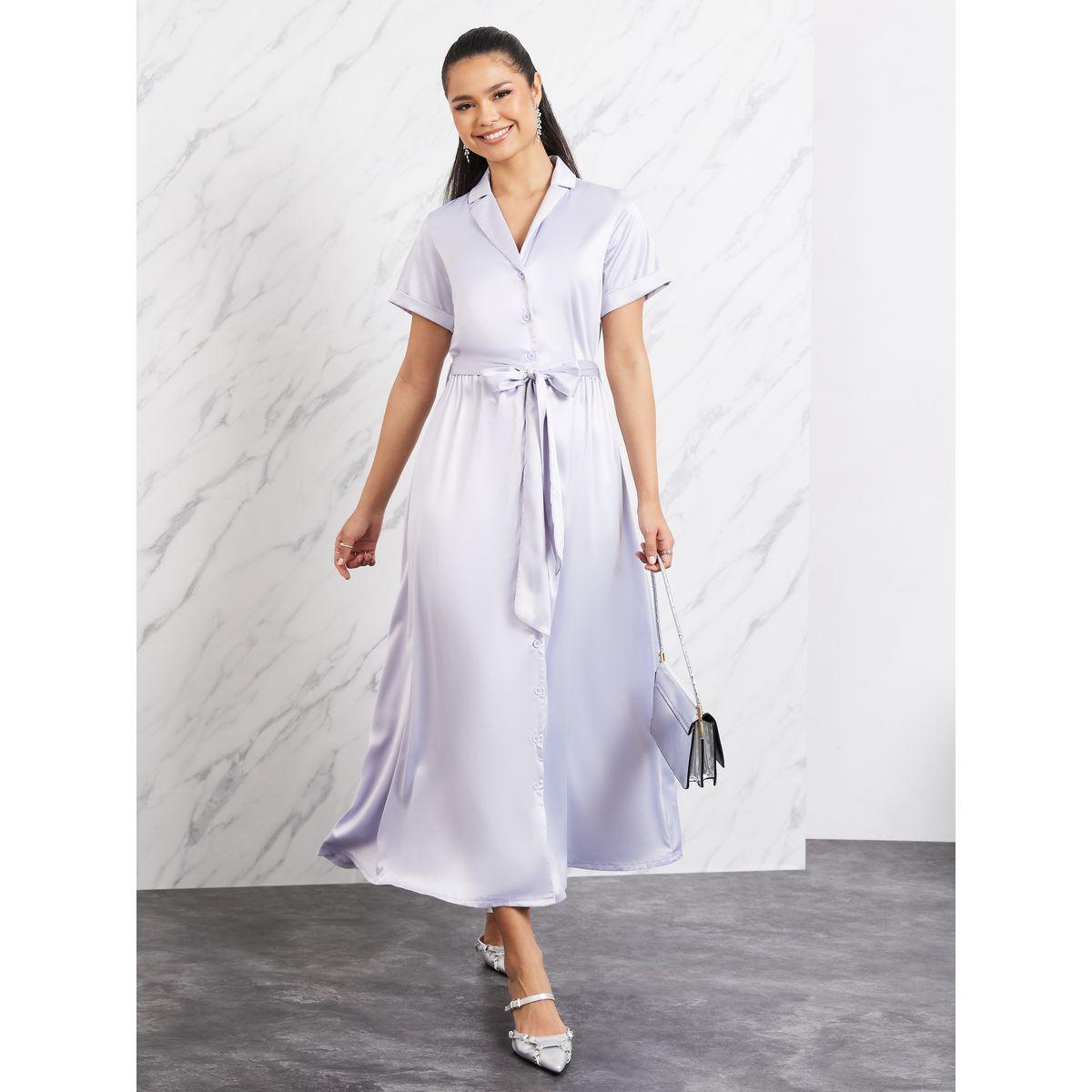 فستان ميدي ساتان مع رباط خصر-women-clothing-dresses-image-1