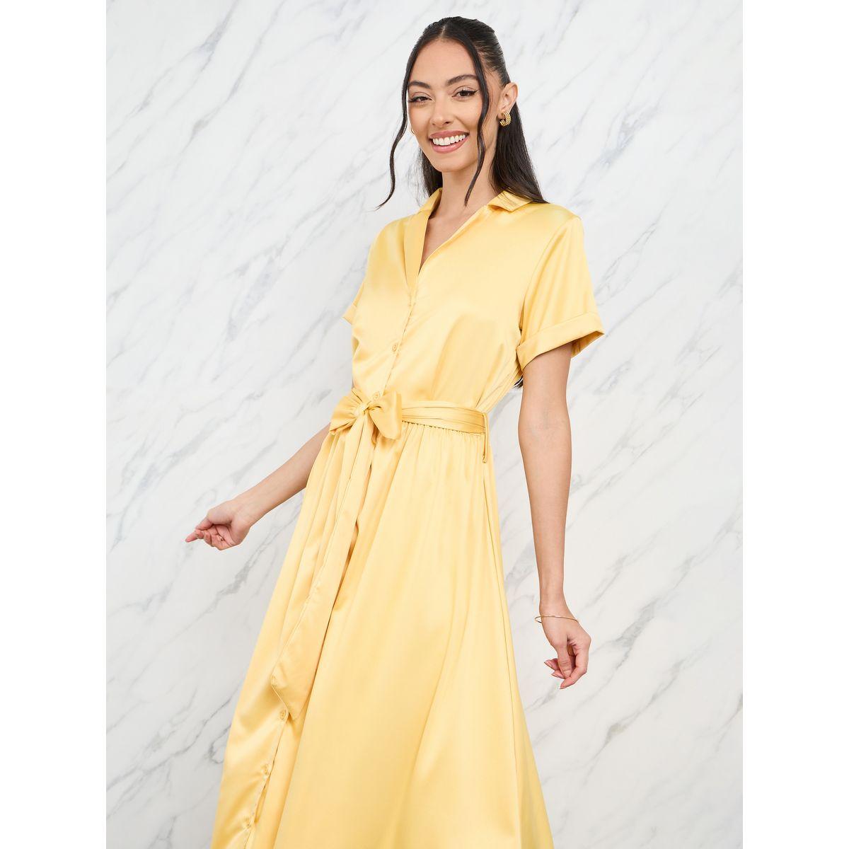 Styli Satin Notch Lapel Collar Self Tie Up Midi Dress-women-clothing-dresses-image-2