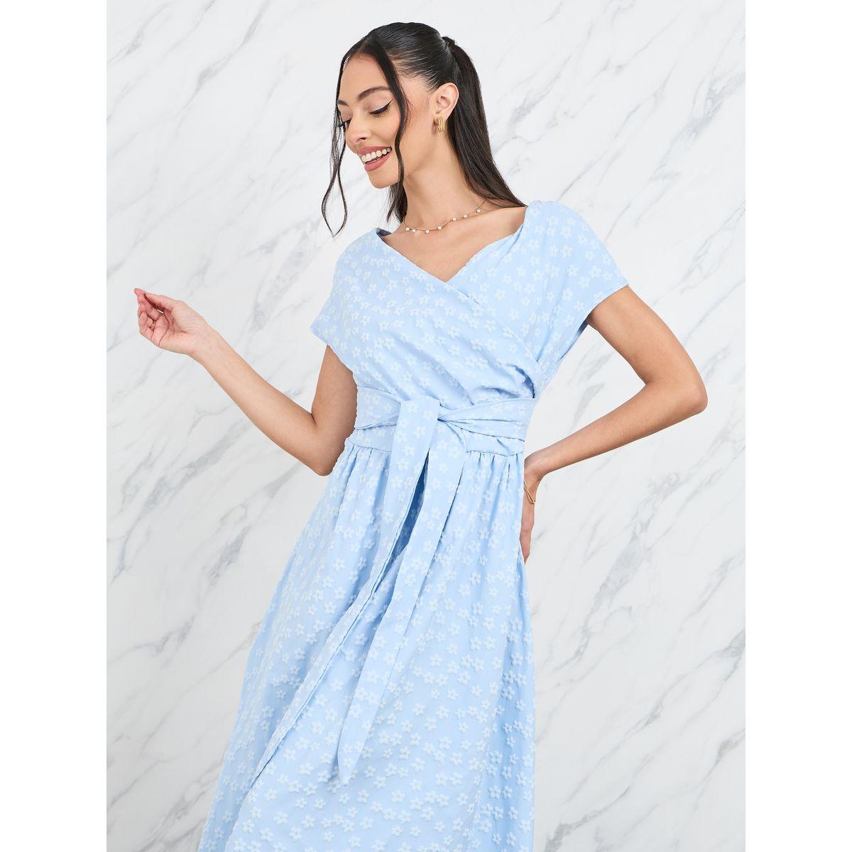 Styli Floral Texture Self Tie Up Waist Maxi Dress-women-clothing-dresses-image-2