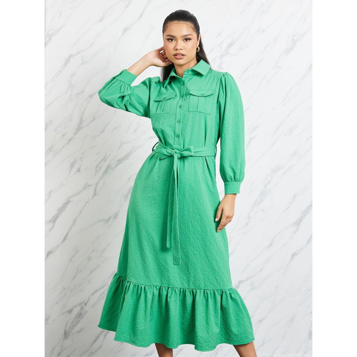فستان ميدي بتفاصيل بارزة الملمس وأربطة-women-clothing-dresses-image-2