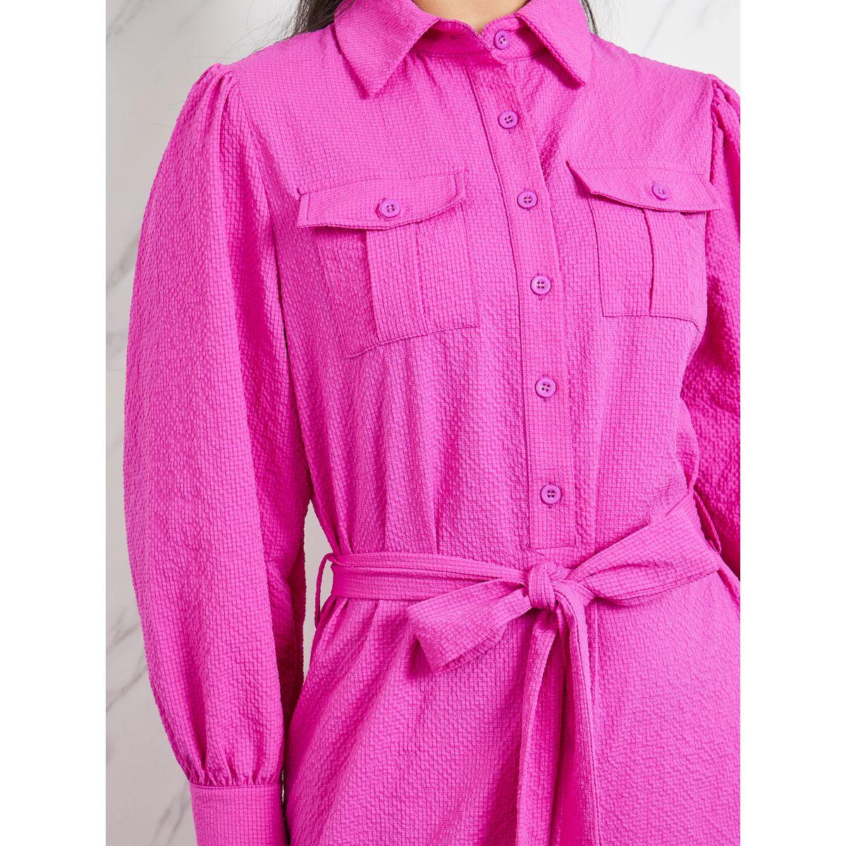 فستان ميدي بحافة كشكش مع حزام-women-clothing-dresses-image-3