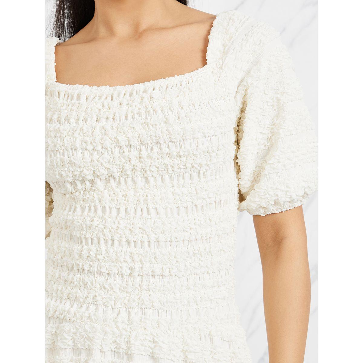 Styli Textured Smocking Puff Sleeve A-Line Maxi Dress-women-clothing-dresses-image-3
