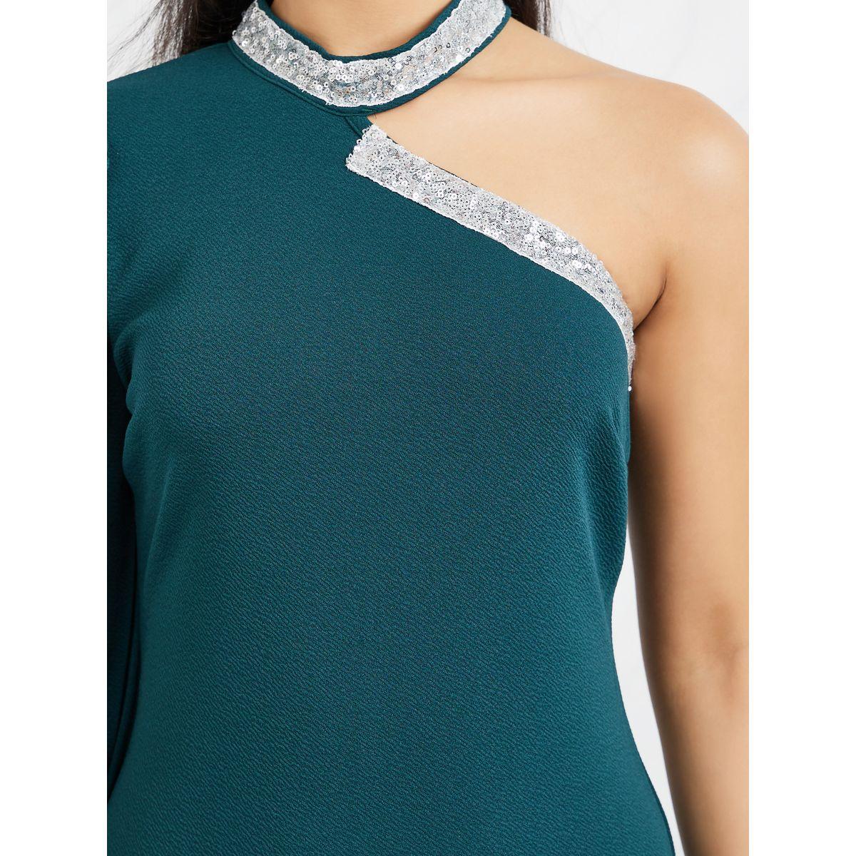 Styli Embellished Trim One Shoulder Sleeves Mermaid Midi Dress-women-clothing-dresses-image-3