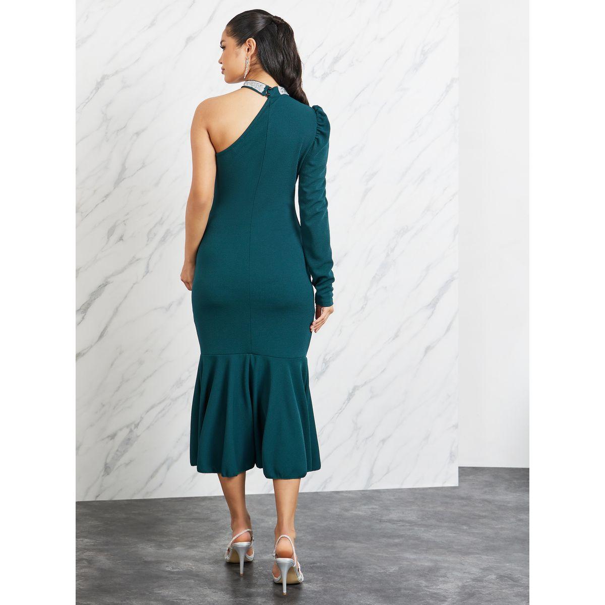فستان ميدي بكتف واحد وتفاصيل منمقة-women-clothing-dresses-image-4
