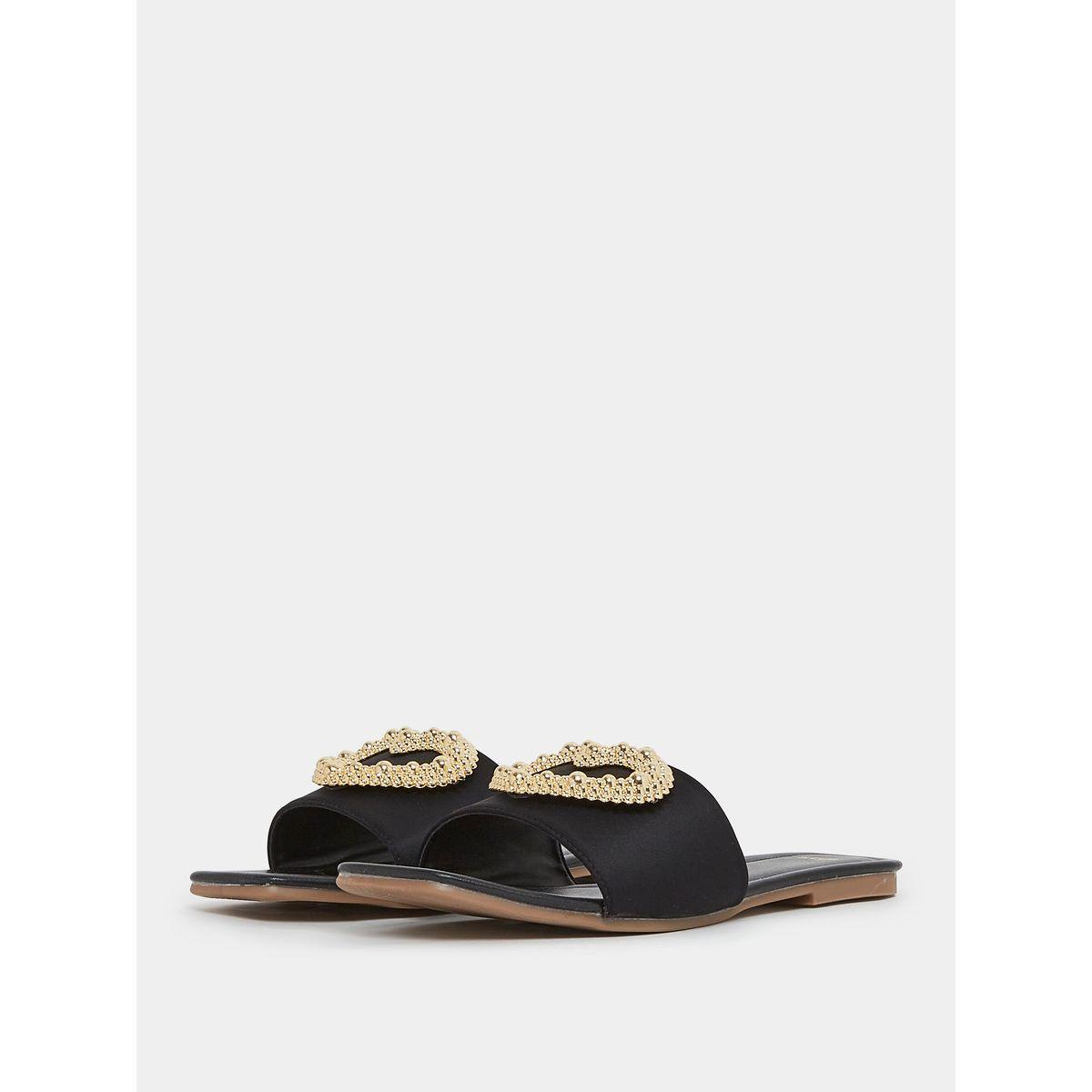 Styli Metallic Beaded Heart Accent Slip On Flat Sandals-women-shoes-sandals-flats-image-3