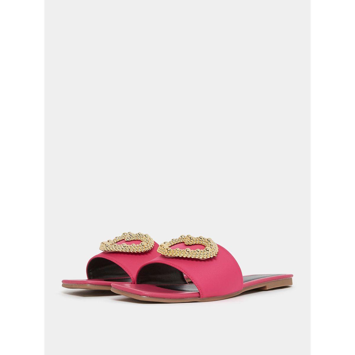 Styli Metallic Beaded Heart Accent Slip On Flat Sandals-women-shoes-sandals-flats-image-3