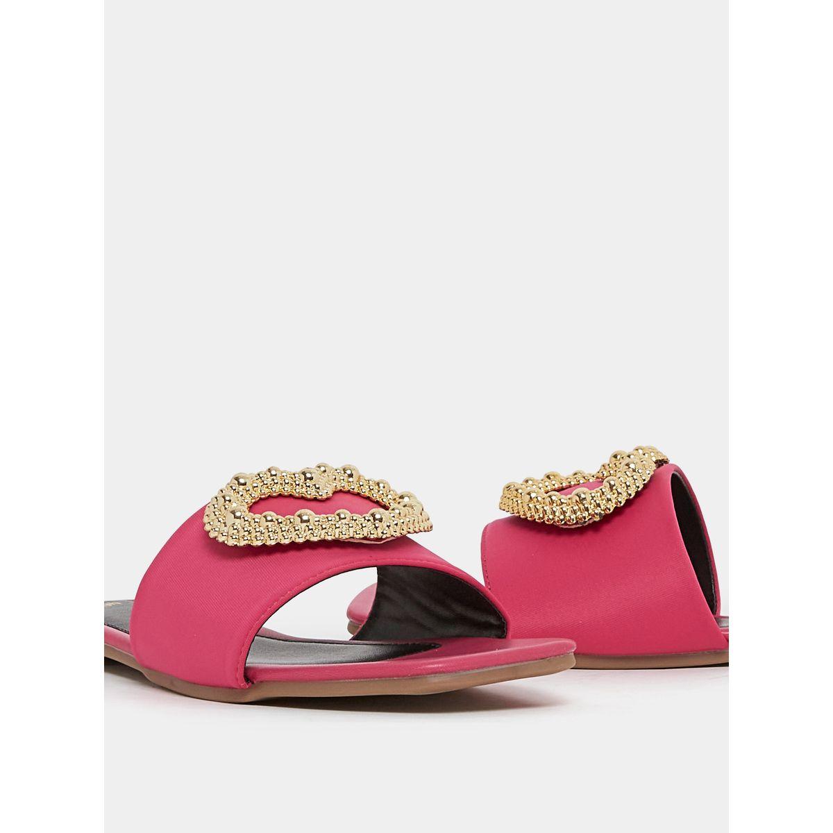 Styli Metallic Beaded Heart Accent Slip On Flat Sandals-women-shoes-sandals-flats-image-4