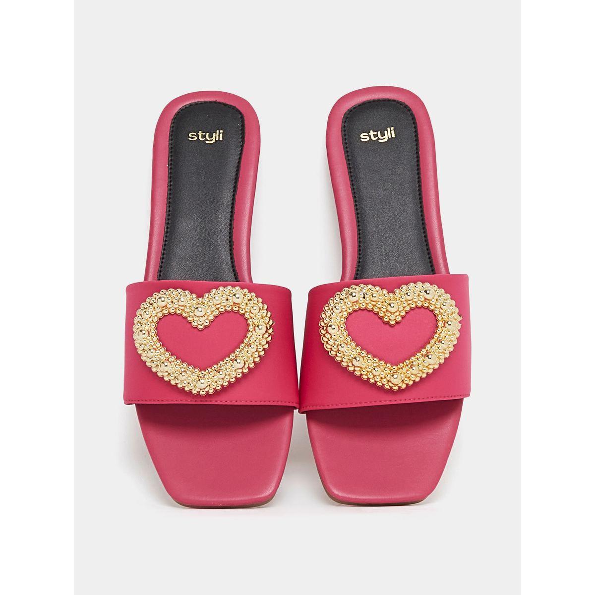 Styli Metallic Beaded Heart Accent Slip On Flat Sandals-women-shoes-sandals-flats-image-6