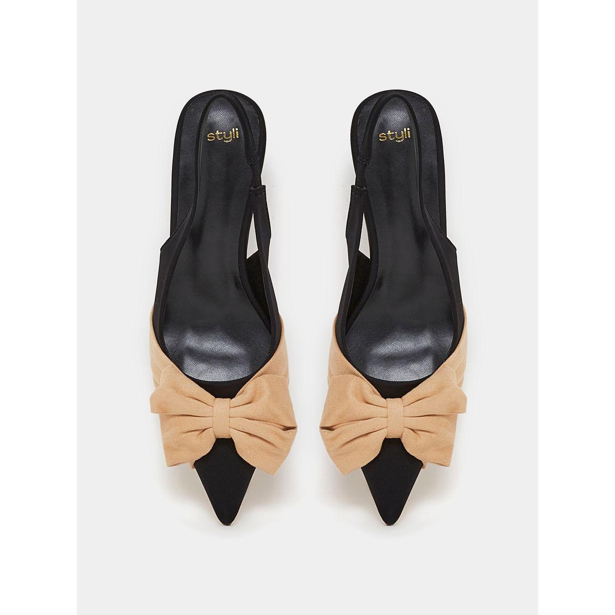 Styli Bow Detail Slingback Kitten Heel Sandals-women-shoes-heels-image-6
