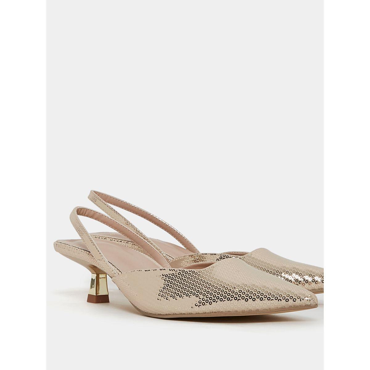 Styli Sequin Detail Slingback Kitten Heel Sandals-women-shoes-heels-image-4