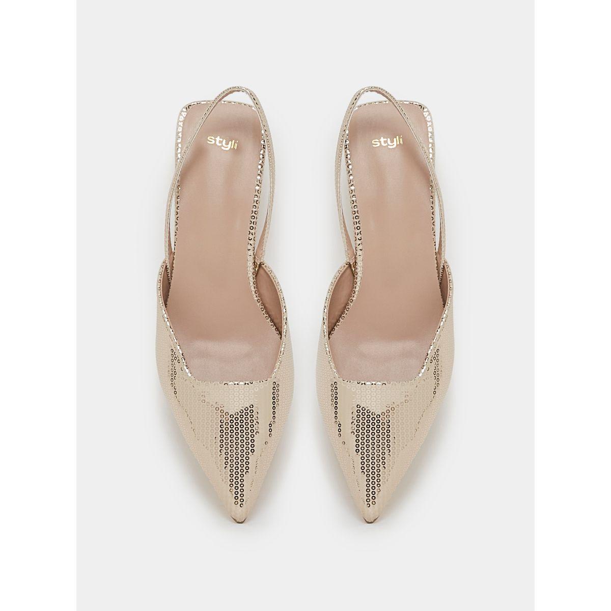 Styli Sequin Detail Slingback Kitten Heel Sandals-women-shoes-heels-image-6