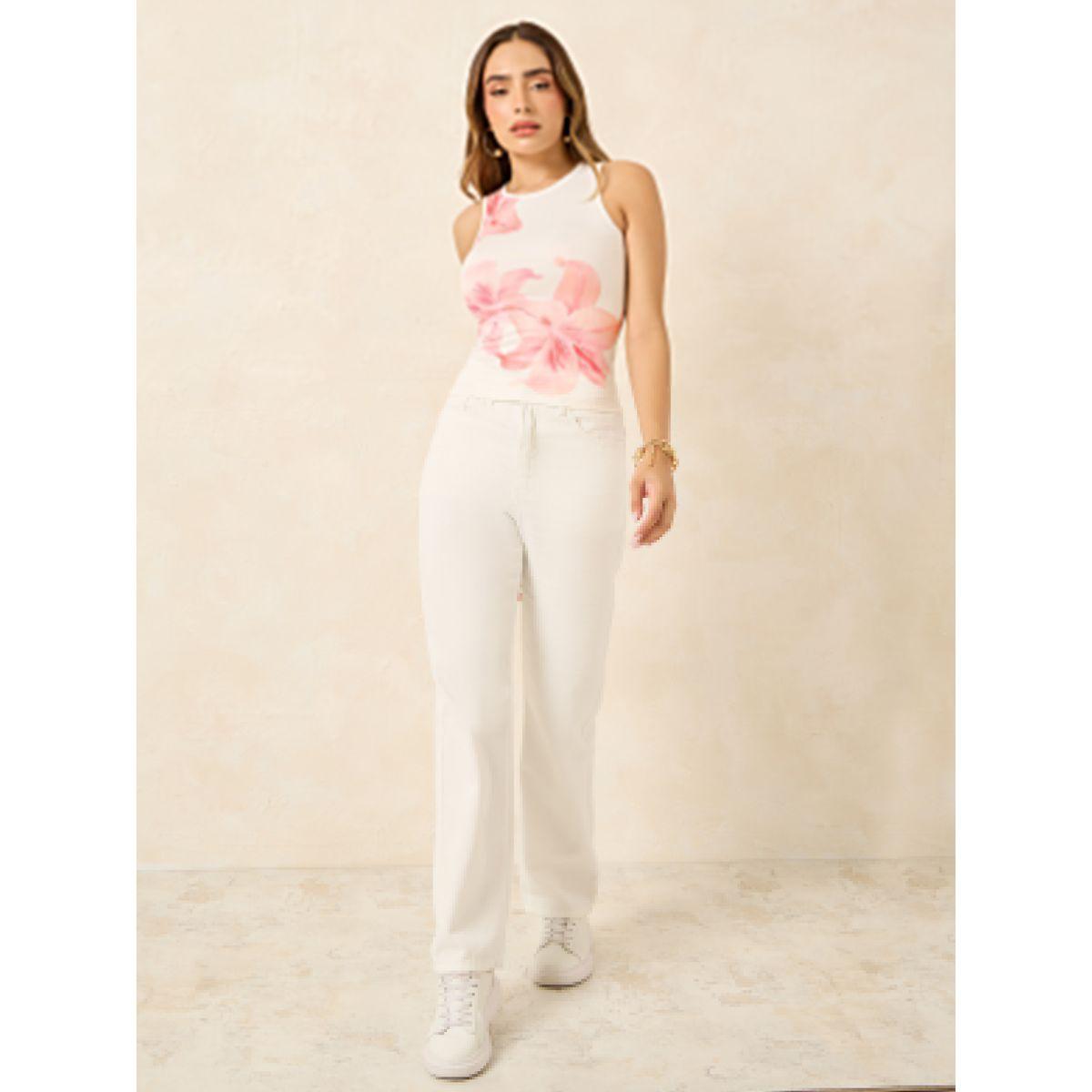 Styli Ribbed Floral Graphic Print Crew Neck Fitted Tank-women-clothing-tshirts-image-2