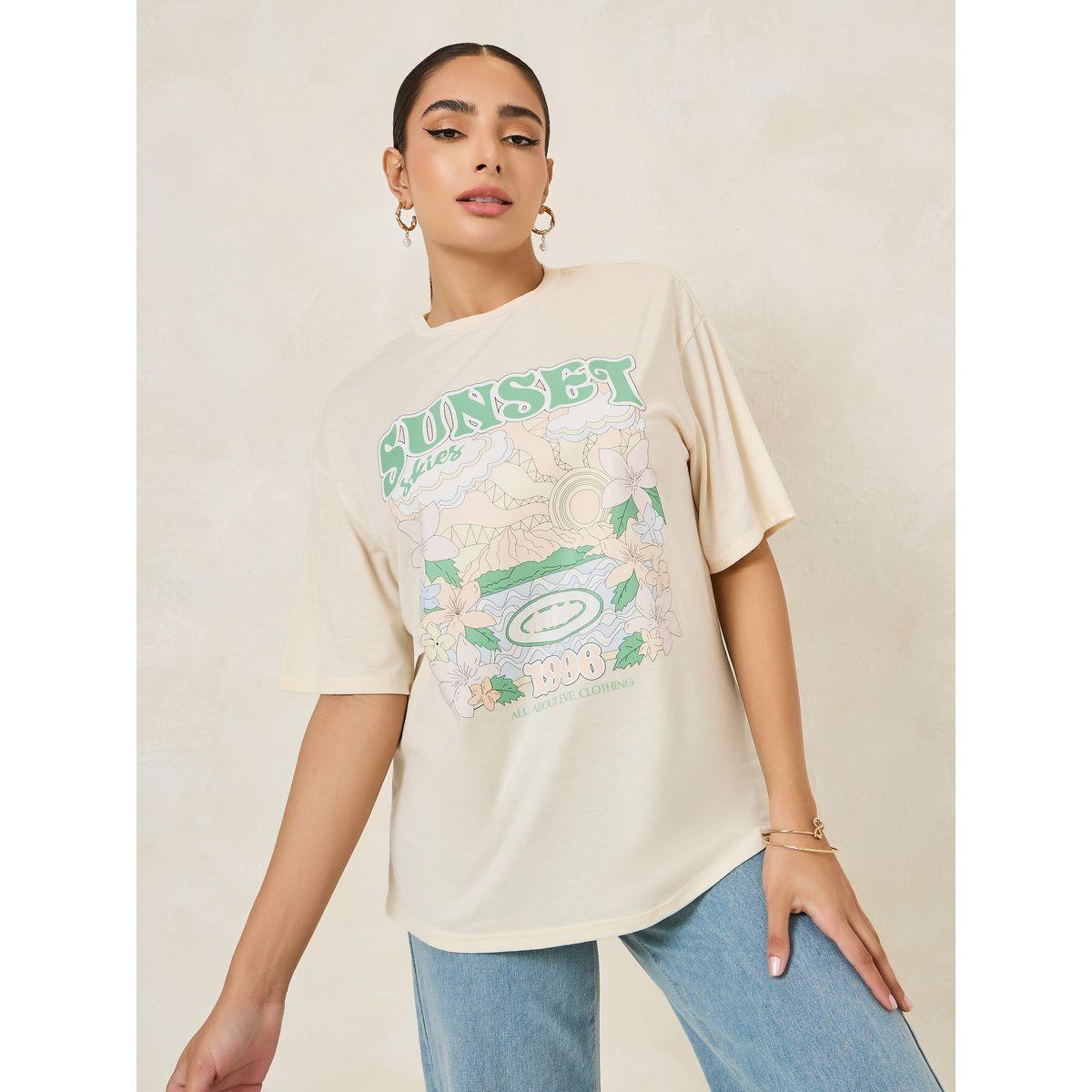 Styli Oversized Sunset Graphic Print Drop Shoulder T-Shirt-women-clothing-tshirts-image-1