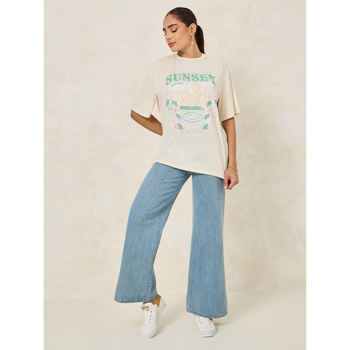 Styli Oversized Sunset Graphic Print Drop Shoulder T-Shirt-women-clothing-tshirts-image-2