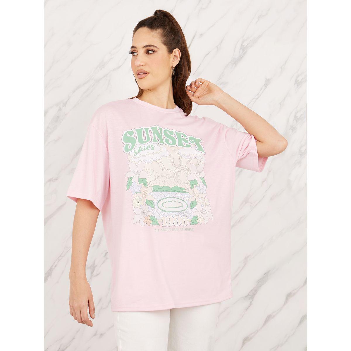 Styli Oversized Sunset Graphic Print Drop Shoulder Longline T-Shirt-women-clothing-tshirts-image-2