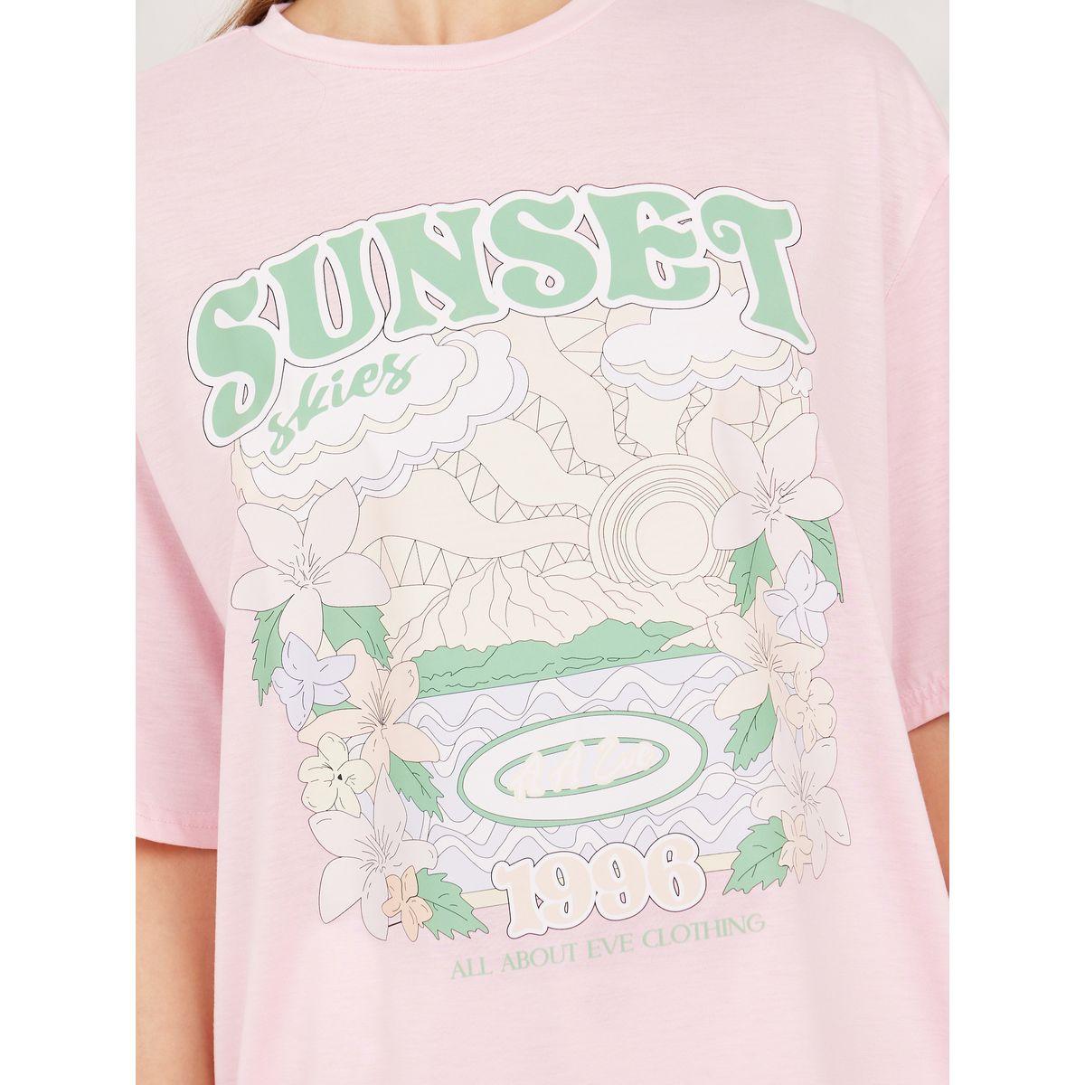 Styli Oversized Sunset Graphic Print Drop Shoulder Longline T-Shirt-women-clothing-tshirts-image-4