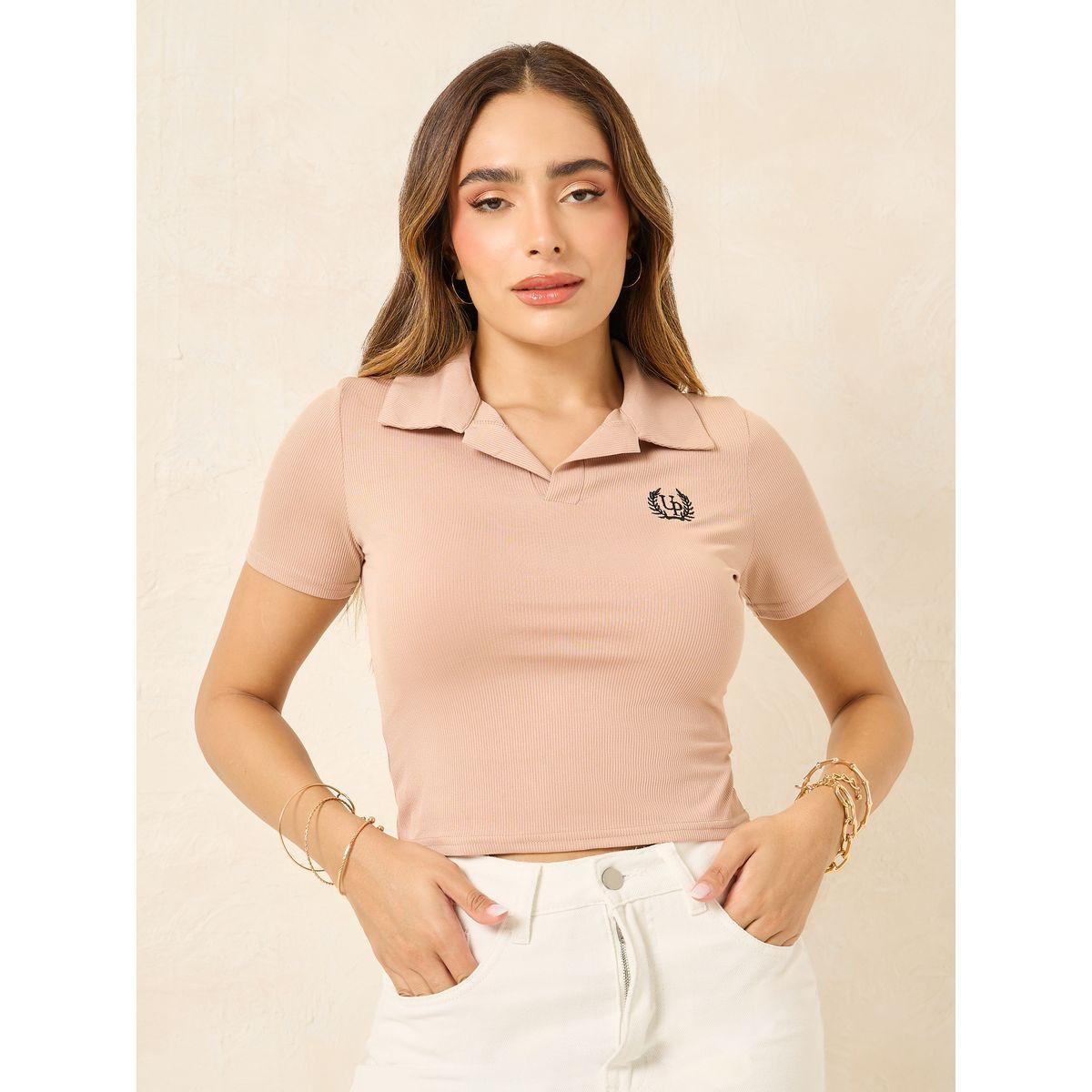 تيشيرت بولو قصير بتفاصيل مُطرّزة-women-clothing-tshirts-image-3