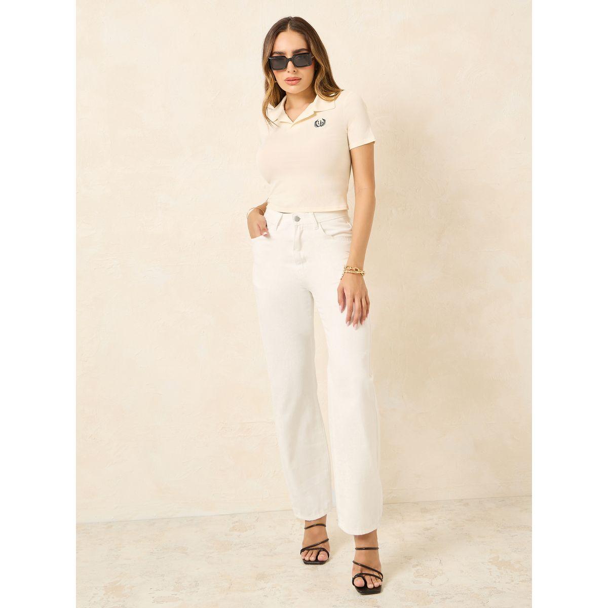 تيشيرت بولو قصير بتفاصيل مُطرّزة-women-clothing-tshirts-image-2
