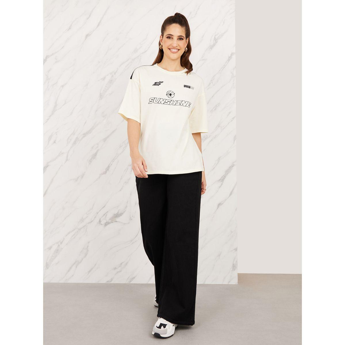 Styli Oversized Drop Shoulder Sunshine Graphic Print T-Shirt-women-clothing-tshirts-image-2
