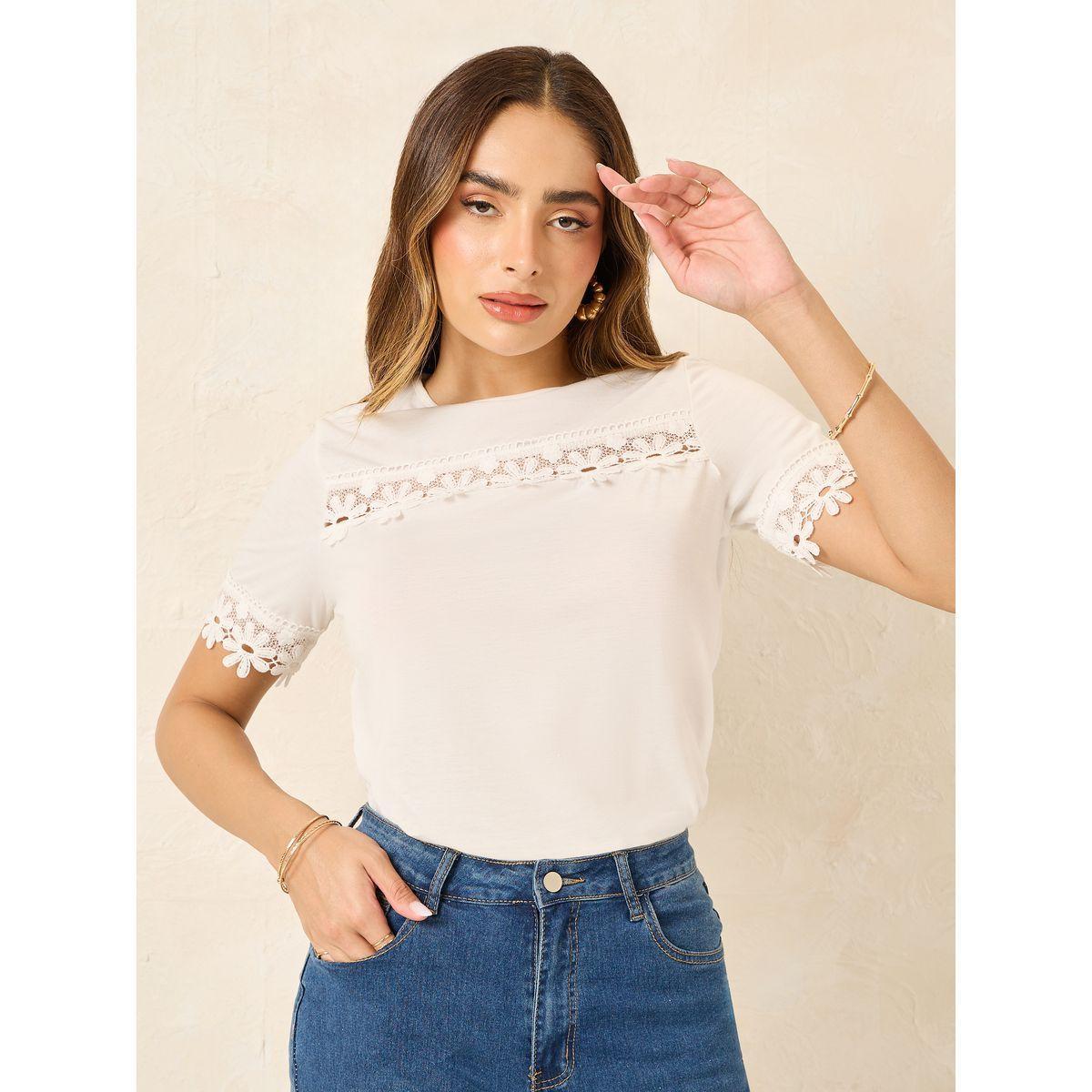 Styli Lace Inset Regular Fit Round Neck T-Shirt-women-clothing-tshirts-image-1
