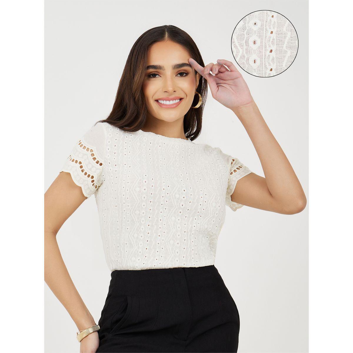 Styli Regular Fit Broderie Anglaise Round Neck T-Shirt-women-clothing-tshirts-image-1